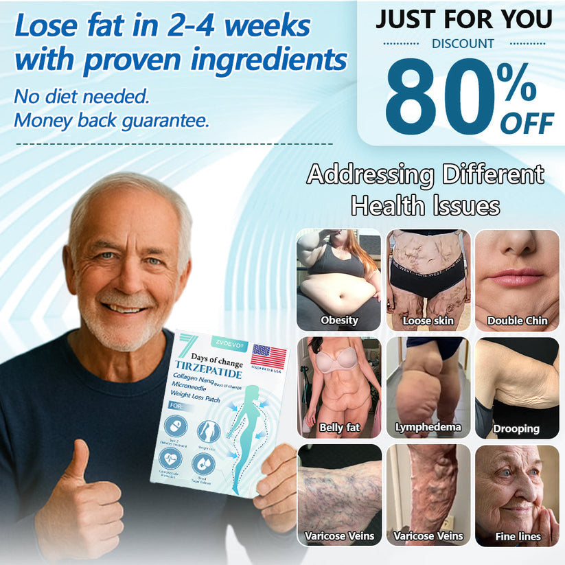 🔥Last Day 80% OFF🔥 ZVOEVO® SMGT-GLP-1 Tirzepatide & Collagen Nano Microneedle Weight Loss Patch | Targets Obesity, Loose Skin, High Blood Pressure, Diabetes, Fatty Liver, Joint Pain, Brain Fog, Low Energy, Body Aches, and More